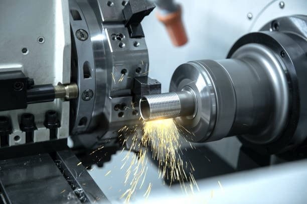 CNC turning process generating sparks during screw threading operation