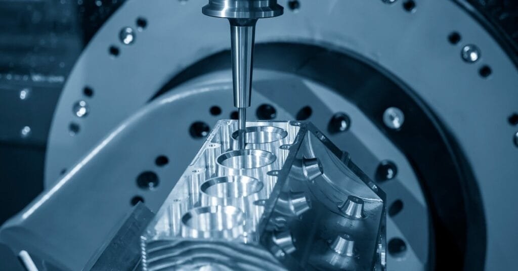 Precision CNC machining of aluminum automotive cylinder head with milling tool