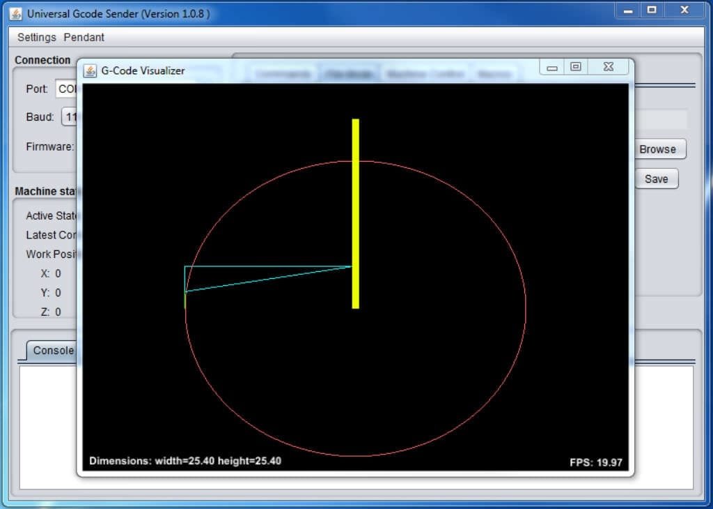G-code visualizer interface showing toolpath simulation in Universal Gcode Sender.
