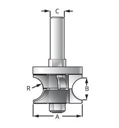 Technical drawing of a router bit showing labeled dimensions including radius, relevant for tool compensation.