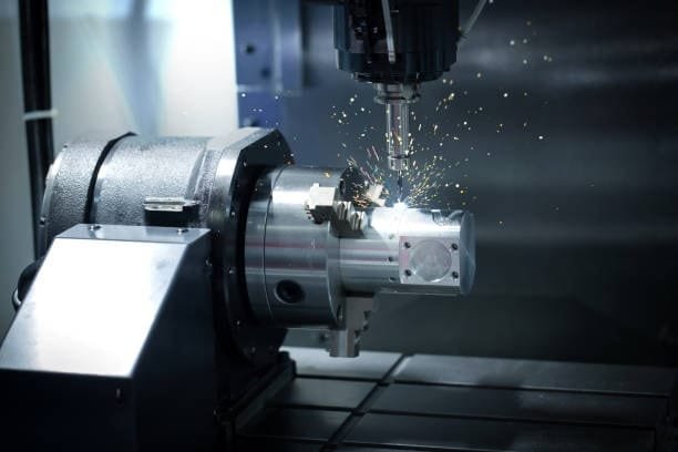 CNC drilling machine performing precision drilling operations on a metal workpiece.