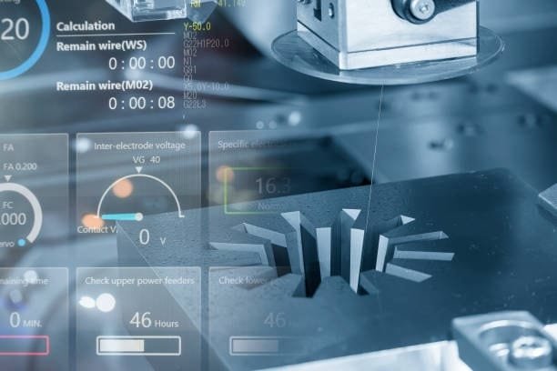 EDM wire cutting machine with control software interface