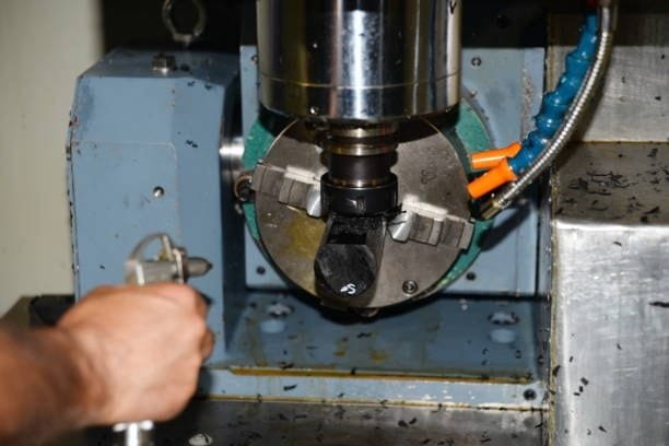 Prototype part clamped for CNC machining operations during custom production