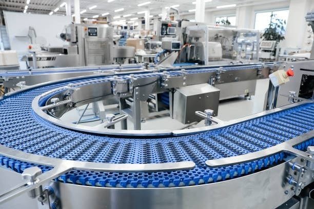 Conveyor system used in the plastic manufacturing and packaging process.