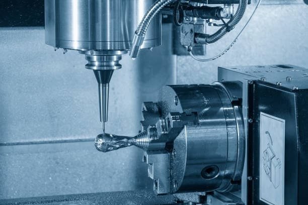 Close-up view of a precision CNC 4-axis milling process machining detailed components