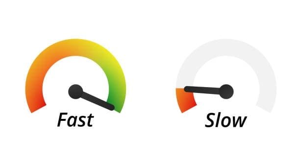 Speedometer comparison illustrating the difference between fast and slow feed rates.