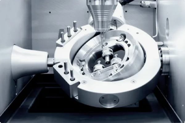 Additive manufacturing machine building a complex organic-shaped part with intricate internal features