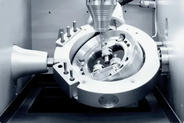 Additive manufacturing machine building a complex organic-shaped part with intricate internal features