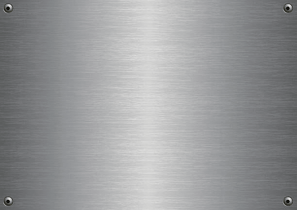 Brushed chrome metal surface with screw bolts in each corner, showing a clean industrial finish.