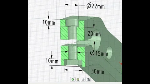 CAD illustration showing multiple hole diameters and depths in an assembly