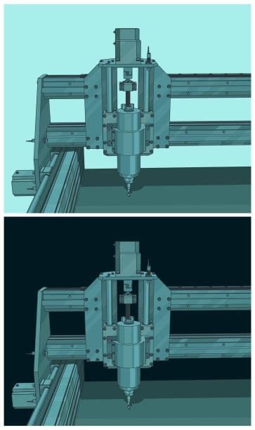 Front elevation illustration of a CNC gantry machine structure with linear axes.