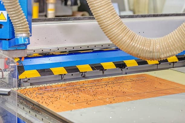 CNC vacuum table holding flat panel during circuit board or composite milling