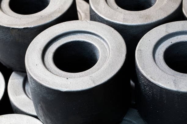Batch of finished metal cast components ready for post-processing