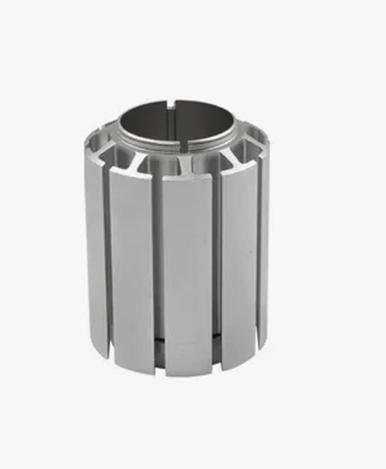 Cylindrical 3D printed prototype featuring vertical fins and intricate cutouts