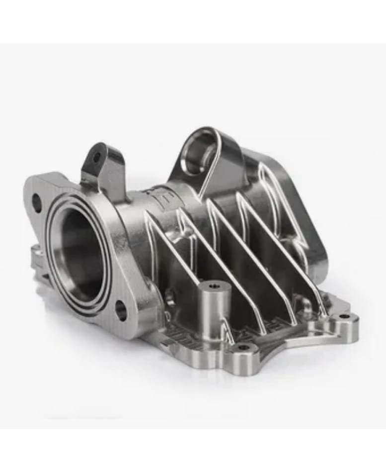 CNC-machined metal housing prototype featuring complex geometry and fine surface finish